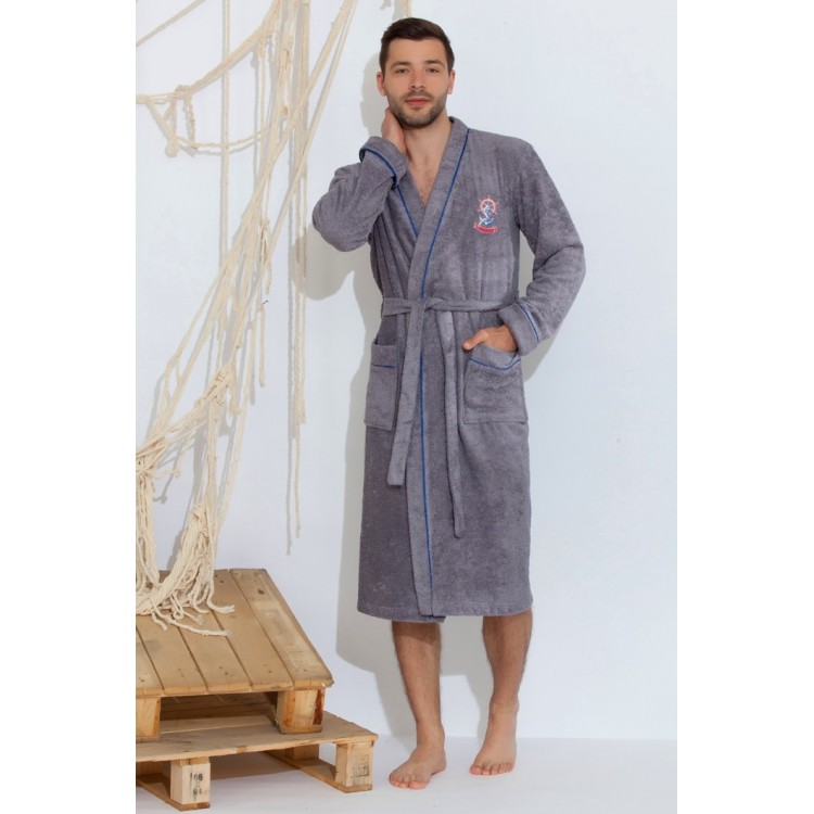 Мужской махровый халат из бамбука 405grey SEAMAN, Peche Monnaie 