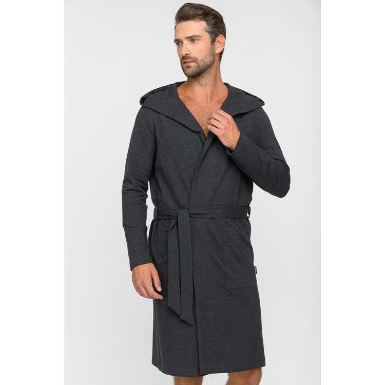 Мужской трикотажный халат с капюшоном 410-1 Sport's Idol anthracite, PECHE MONNAIE