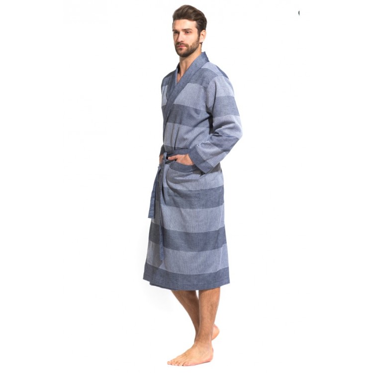 Мужской халат из органического хлопка 417 Pur Organique blue, PECHE MONNAIE