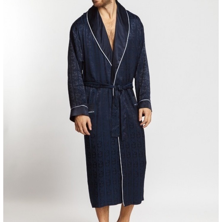 Синий мужской атласный халат 12500-Silk bamboo blue, Peche Monnaie