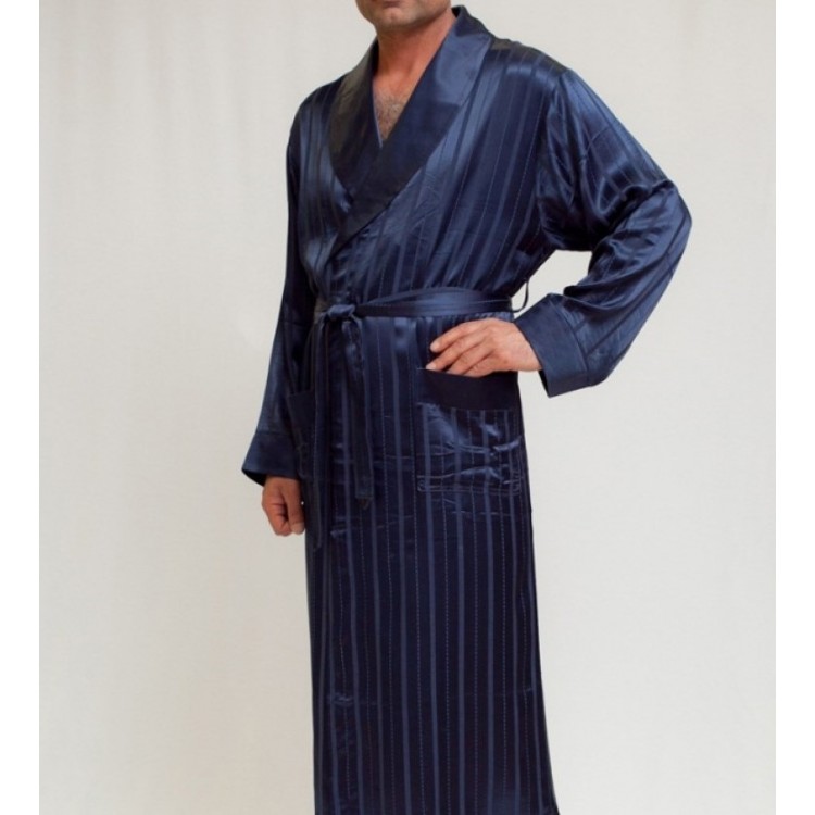 Синий мужской атласный халат 12500-Silk bamboo blue, Peche Monnaie