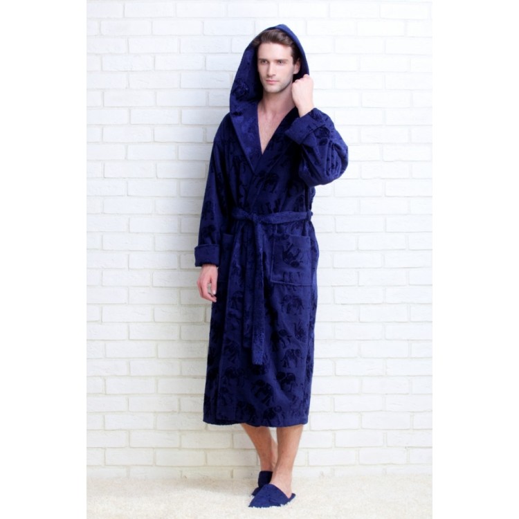 Синий махровый халат с капюшоном STRONG SPORT 921blue (ТАПОЧКИ В ПОДАРОК!), Peche Monnaie