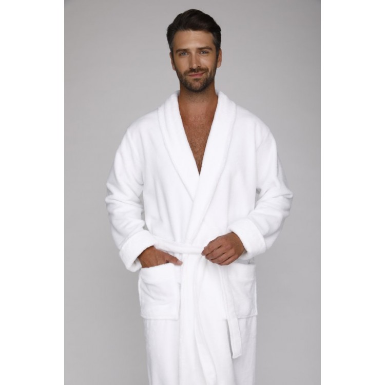 Мужской махровый халат из бамбука 908-white NATUREL, Peche Monnaie 