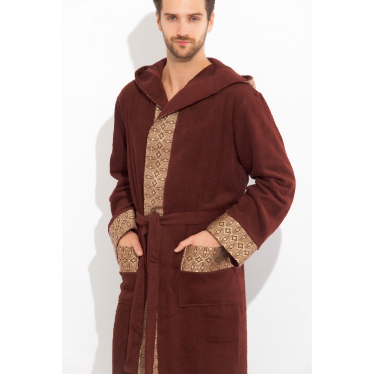 Мужской махровый халат из хлопка 914 chocolate Le Roi, Peche Monnaie 