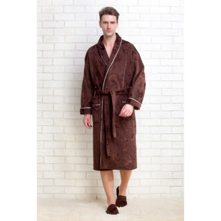 Коричневый махровый халат + тапочки 923 chocolate  STRONG MAN, Peche Monnaie 