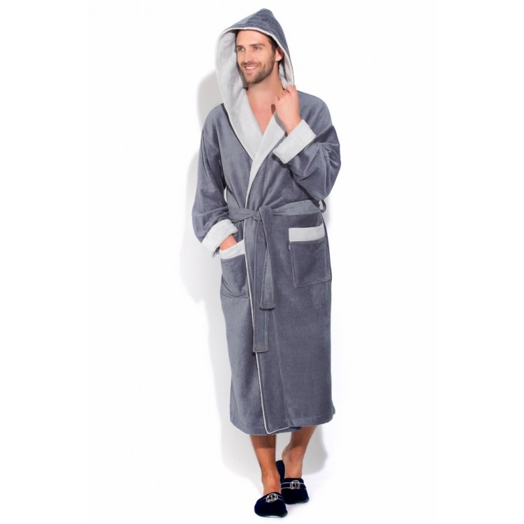 Мужской махровый халат из бамбука 929exquis grey ZEUS, Peche Monnaie 