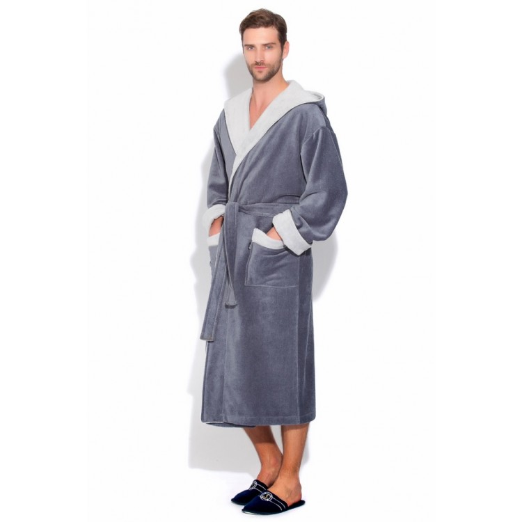 Мужской махровый халат из бамбука 929exquis grey ZEUS, Peche Monnaie 