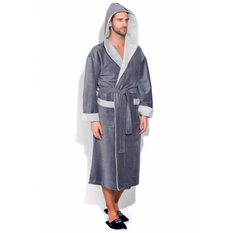 Мужской махровый халат из бамбука 929exquis grey ZEUS, Peche Monnaie 