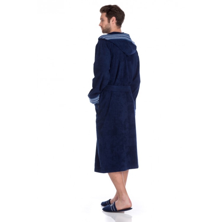 Мужской махровый халат с капюшоном 931 Le Voyageur-blue mugskoy, PECHE MONNAIE
