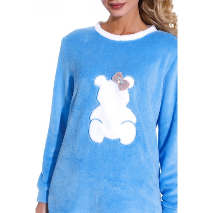 Женская плюшевая пижама с брюками 1711-azure Soft Teddy, PECHE MONNAIE