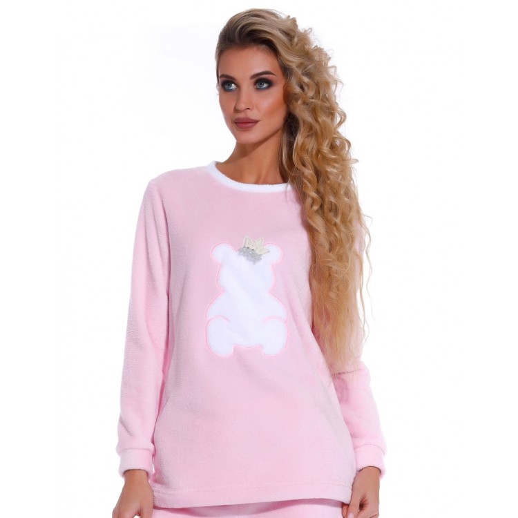 Женская плюшевая пижама с брюками 1711-pink Soft Teddy, PECHE MONNAIE