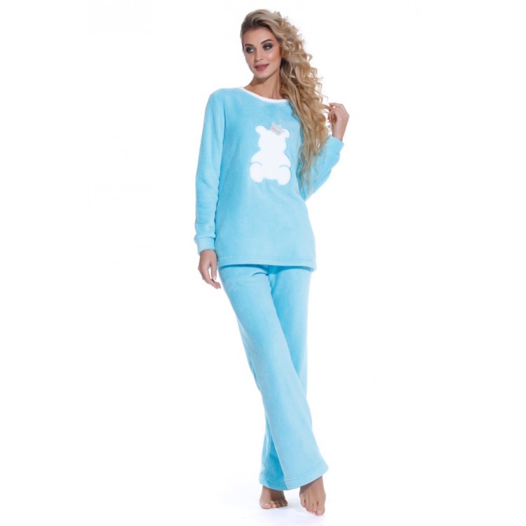 Женская плюшевая пижама с брюками 1711-turquoise Soft Teddy, PECHE MONNAIE