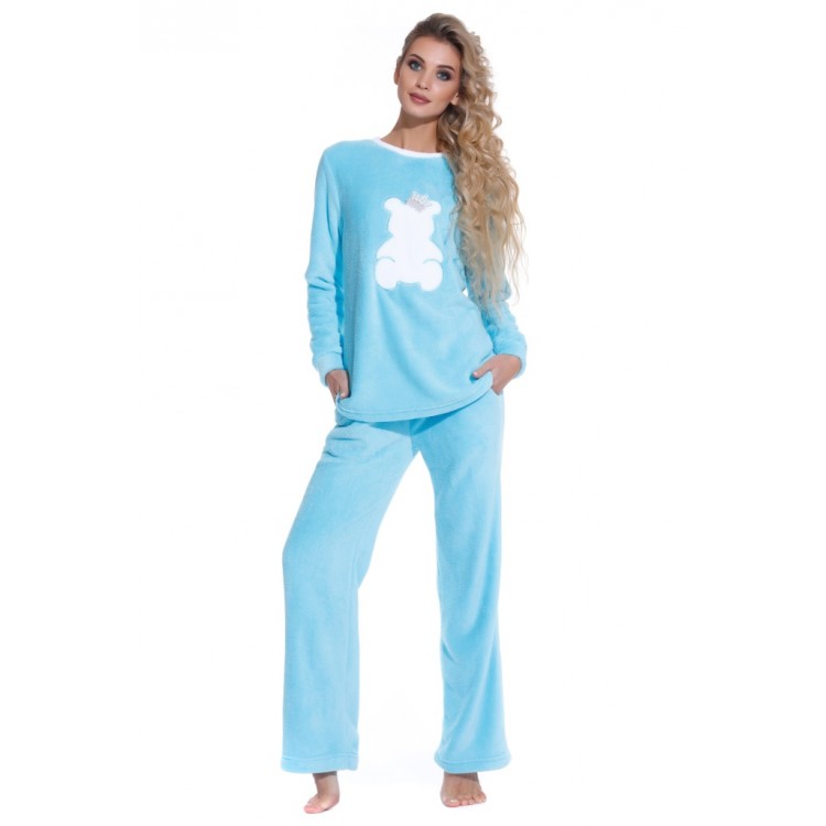 Женская плюшевая пижама с брюками 1711-turquoise Soft Teddy, PECHE MONNAIE