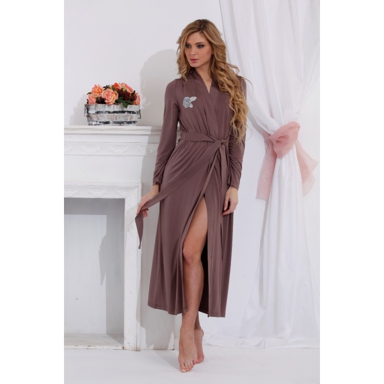 Женский трикотажный халат из бамбука 216 chocolate Emotion, PECHE MONNAIE 