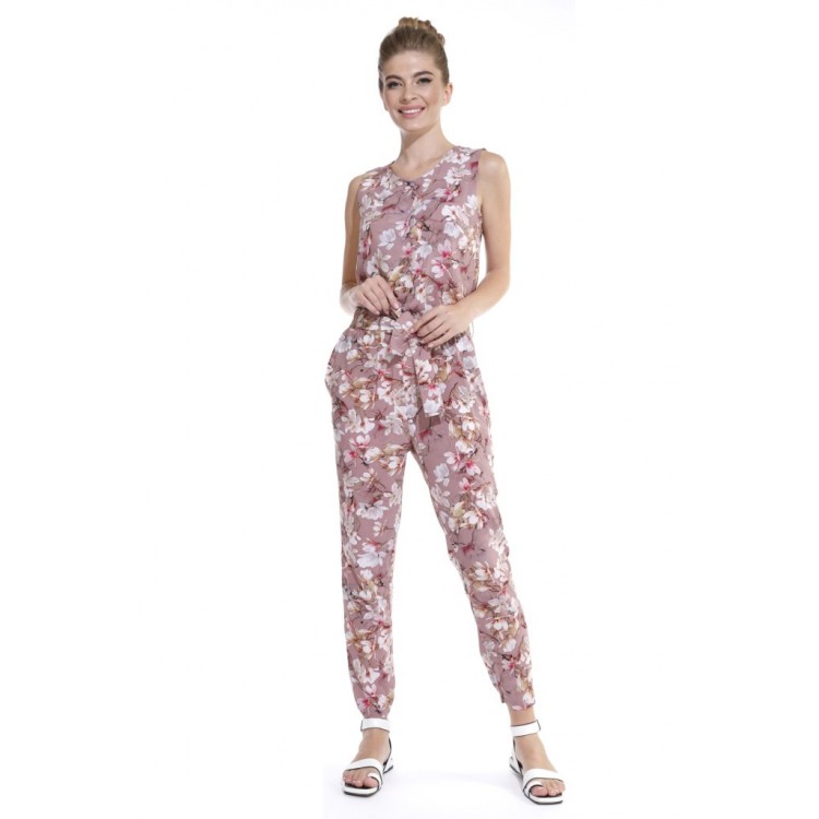 Летний комбинезон из вискозы с брюками 223 Fleurs de magnolia dry rose, PECHE MONNAIE