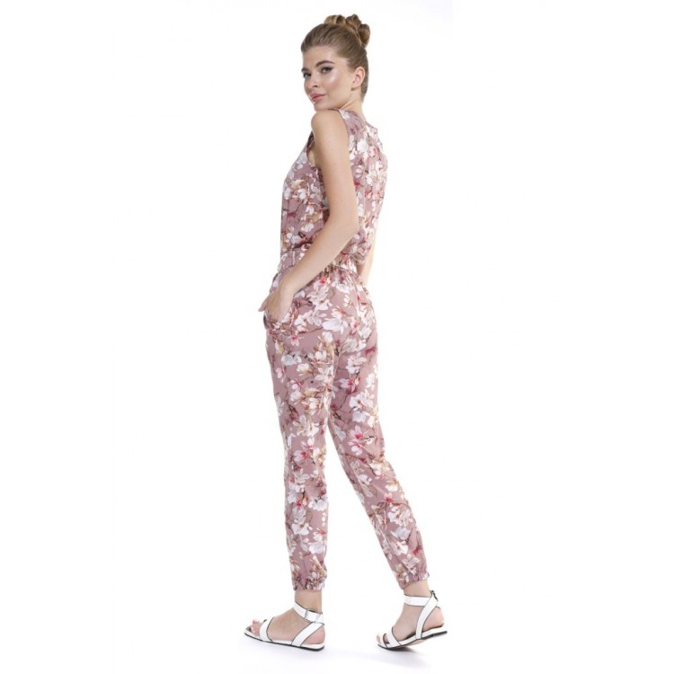 Летний комбинезон из вискозы с брюками 223 Fleurs de magnolia dry rose, PECHE MONNAIE