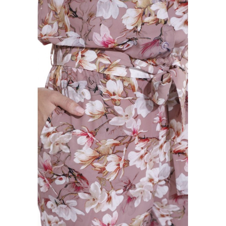 Летний комбинезон из вискозы с брюками 223 Fleurs de magnolia dry rose, PECHE MONNAIE
