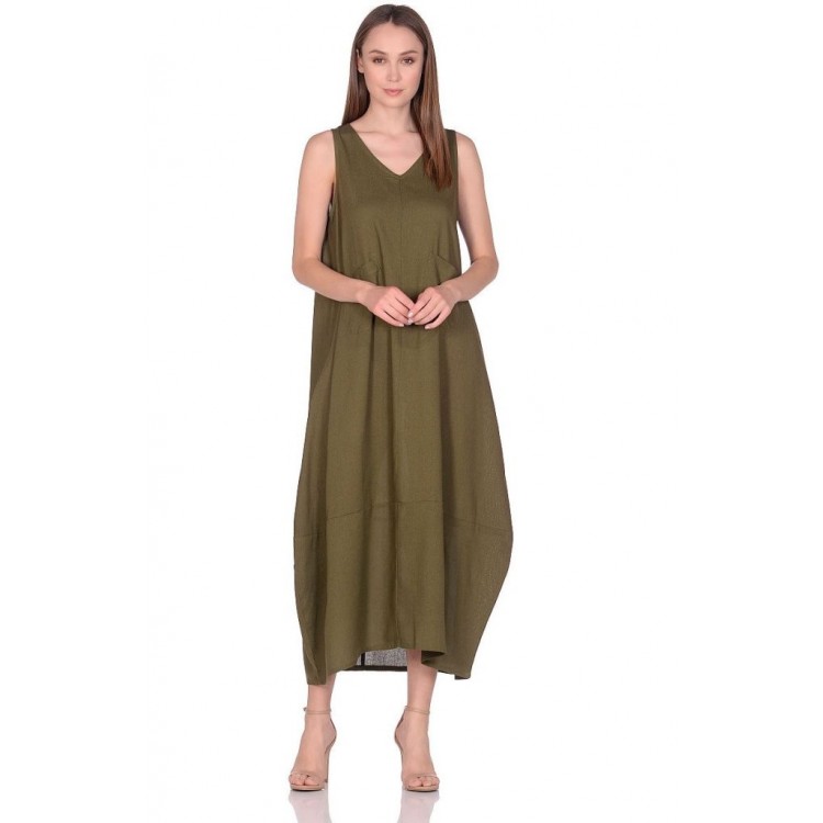 Платье женское летнее льняное 229 Be Free - olive, PECHE MONNAIE