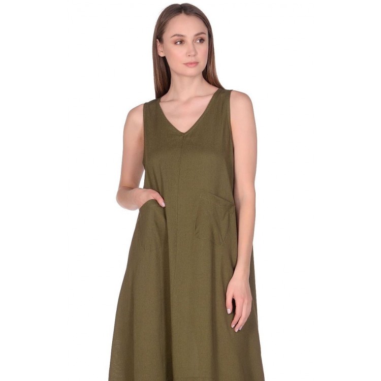Платье женское летнее льняное 229 Be Free - olive, PECHE MONNAIE