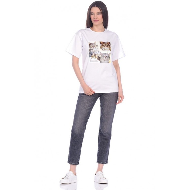 Белая футболка хлопковая женская 232 White, PECHE MONNAIE Белая футболка хлопковая женская 232 White, PECHE MONNAIE