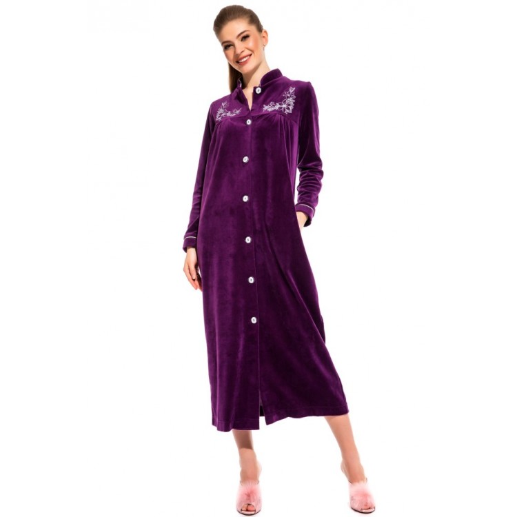 Длинный женский велюровый халат AURORE 391 violet, PECHE MONNAIE