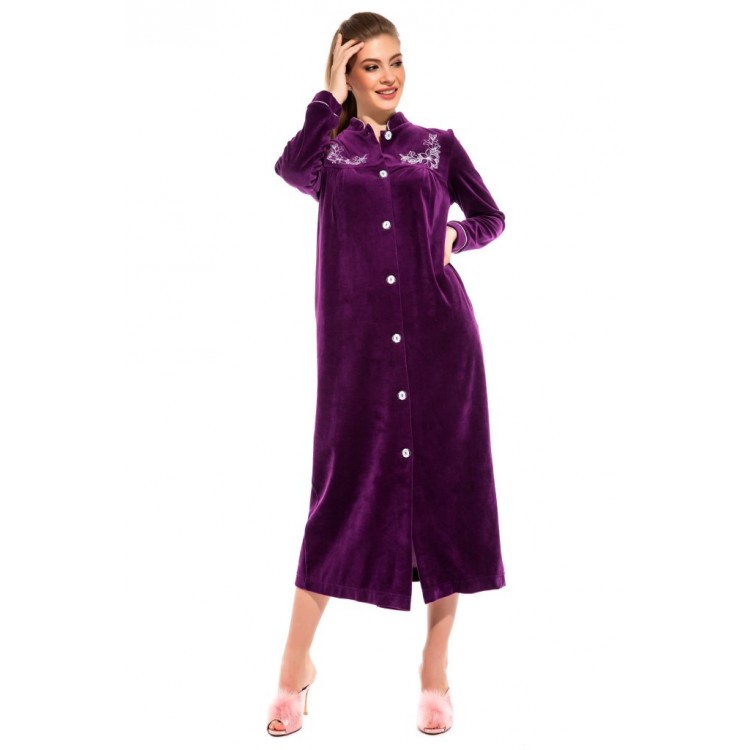 Длинный женский велюровый халат AURORE 391 violet, PECHE MONNAIE