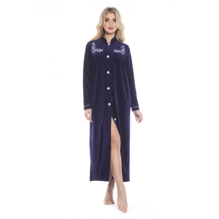 Длинный женский велюровый халат AURORE 391 aubergine, PECHE MONNAIE