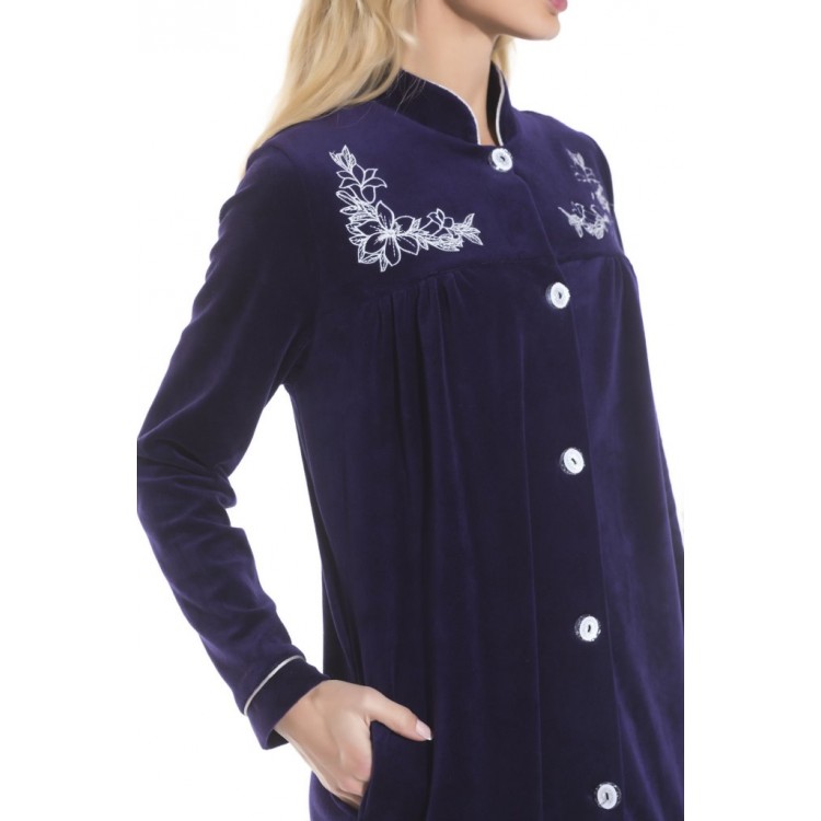Длинный женский велюровый халат AURORE 391 aubergine, PECHE MONNAIE