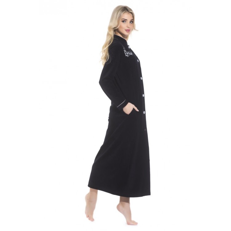 Длинный женский велюровый халат AURORE 391 noire, PECHE MONNAIE Длинный женский велюровый халат AURORE 391 noire, PECHE MONNAIE
