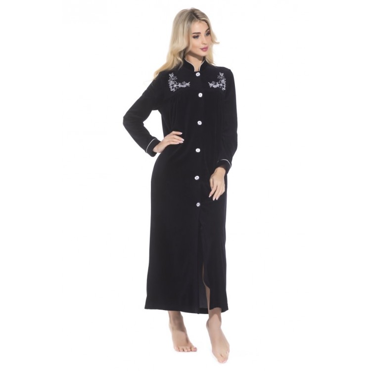 Длинный женский велюровый халат AURORE 391 noire, PECHE MONNAIE