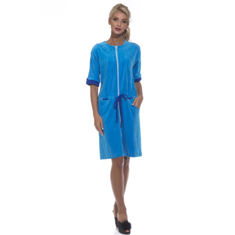 Женский велюровый халат на молнии Pretty 392-blue, PECHE MONNAIE