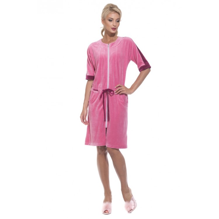 Женский велюровый халат на молнии Pretty 392-dry rose, PECHE MONNAIE