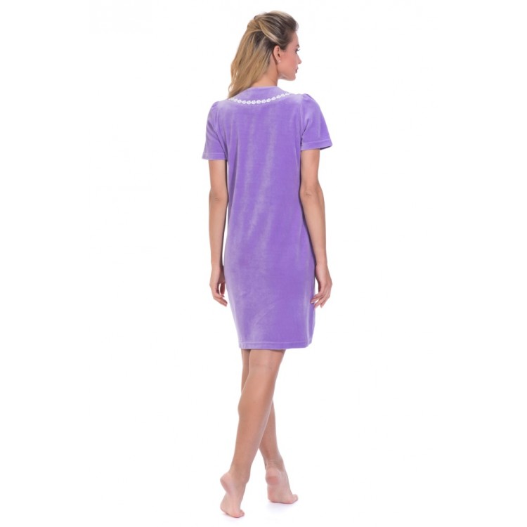 Женский велюровый халат на пуговицах La BRILLANCE 393-lilac, PECHE MONNAIE
