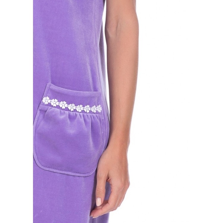 Женский велюровый халат на пуговицах La BRILLANCE 393-lilac, PECHE MONNAIE
