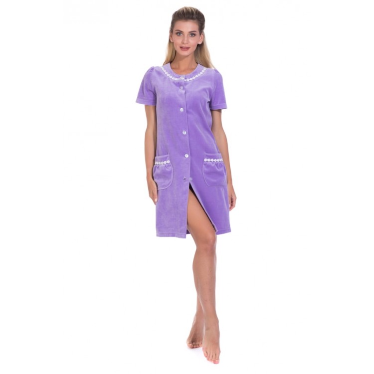 Женский велюровый халат на пуговицах La BRILLANCE 393-lilac, PECHE MONNAIE