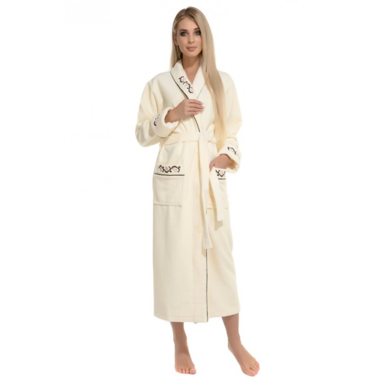 Длинный женский махровый халат 709 cream Caramélé, PECHE MONNAIE