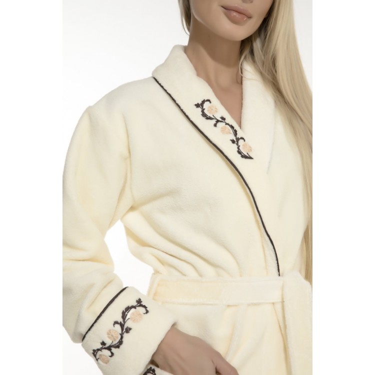 Длинный женский махровый халат 709 cream Caramélé, PECHE MONNAIE