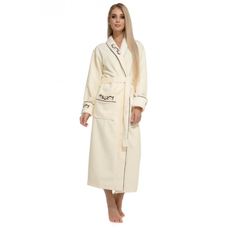 Длинный женский махровый халат 709 cream Caramélé, PECHE MONNAIE