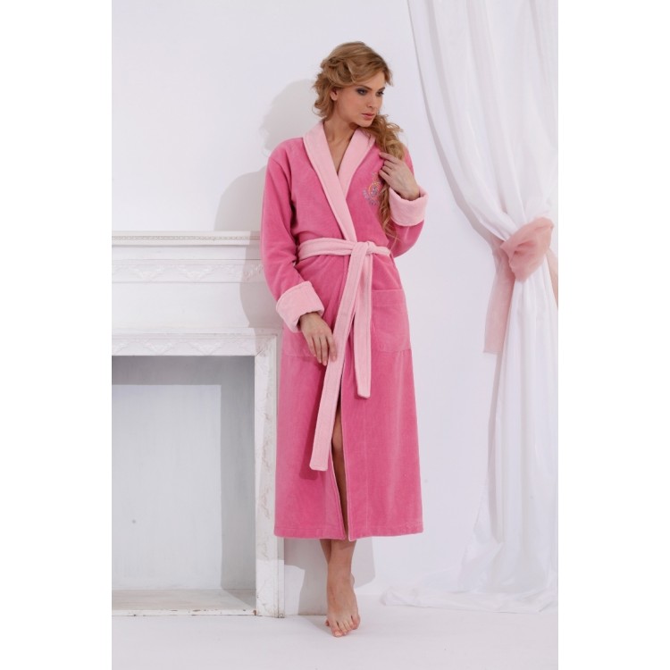 Длинный женский махровый халат 717 rose Lady Éva, PECHE MONNAIE