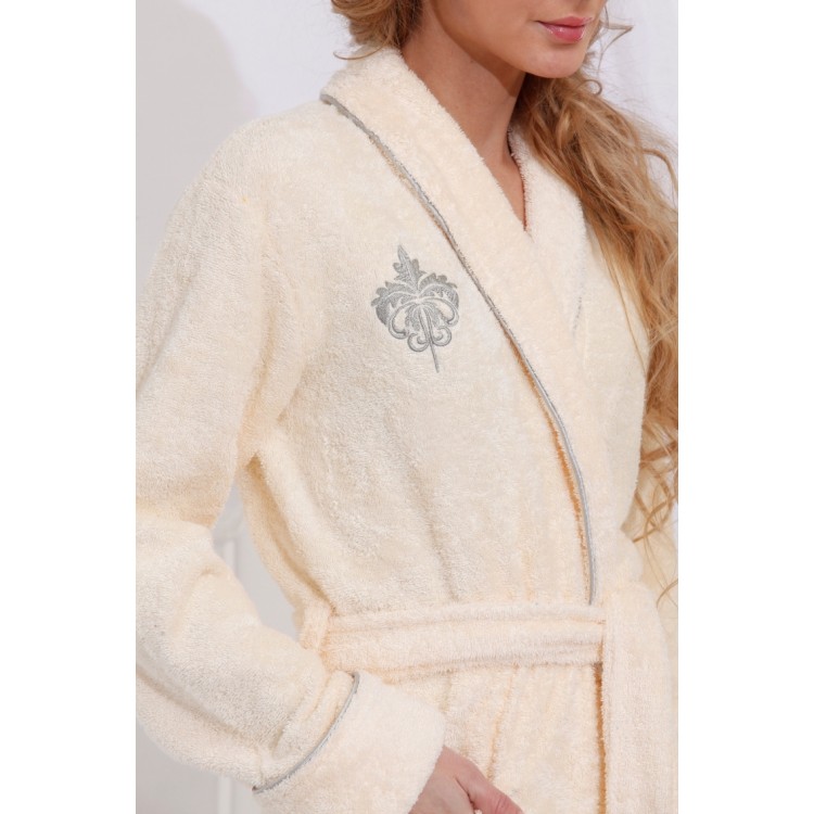 Длинный женский  махровый халат из бамбука 719 cream  Queen, PECHE MONNAIE