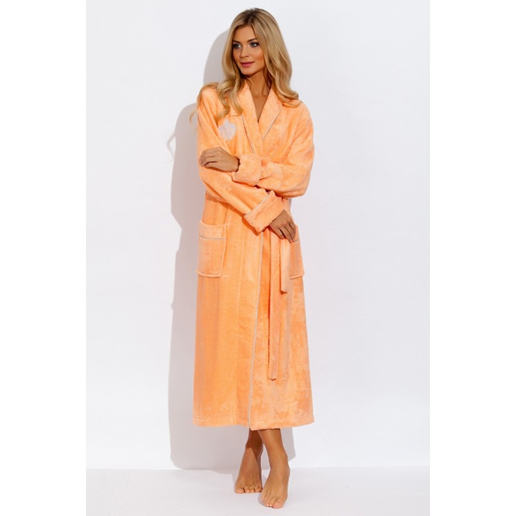Длинный женский  махровый халат из бамбука 718 peach Queen, PECHE MONNAIE