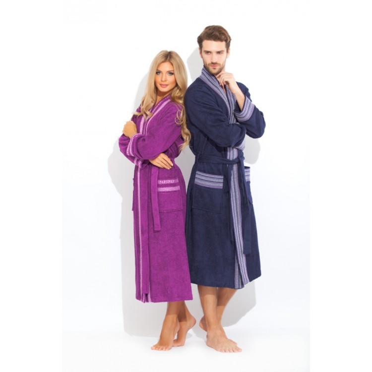 Длинный женский  махровый халат из бамбука 720 violet Viva, PECHE MONNAIE