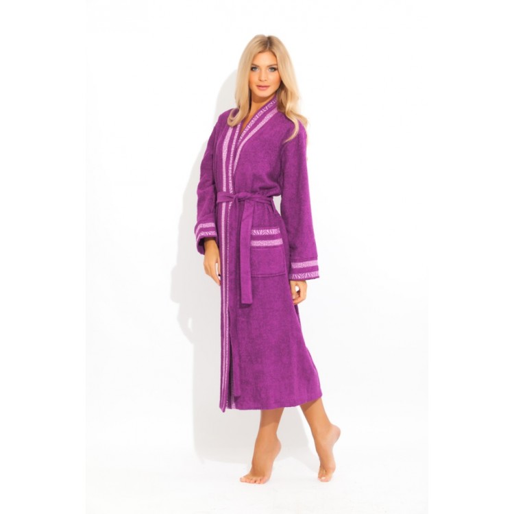 Длинный женский  махровый халат из бамбука 720 violet Viva, PECHE MONNAIE