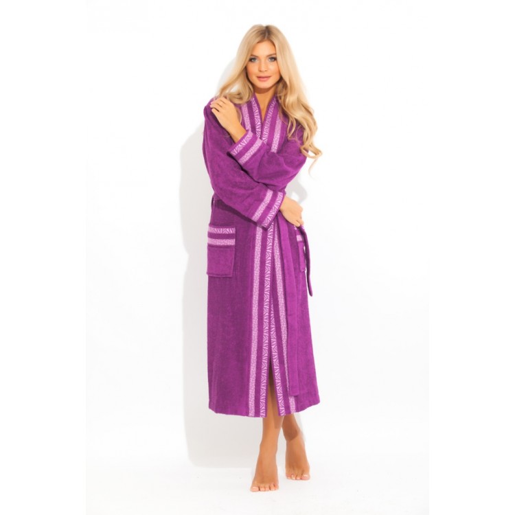 Длинный женский  махровый халат из бамбука 720 violet Viva, PECHE MONNAIE