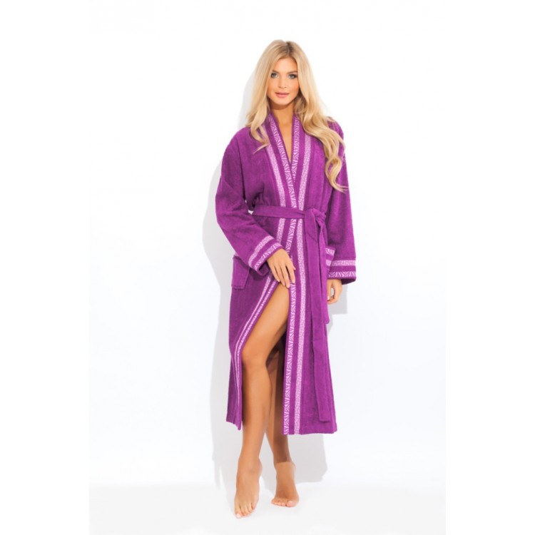 Длинный женский  махровый халат из бамбука 720 violet Viva, PECHE MONNAIE