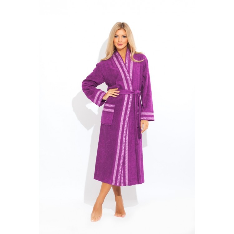 Длинный женский  махровый халат из бамбука 720 violet Viva, PECHE MONNAIE