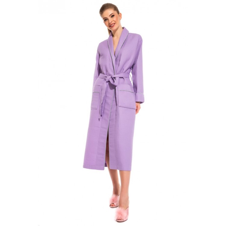 Женский вафельный халат 721 Naturel lilac, PÊCHE MONNAIE Женский вафельный халат 721 Naturel lilac, PÊCHE MONNAIE