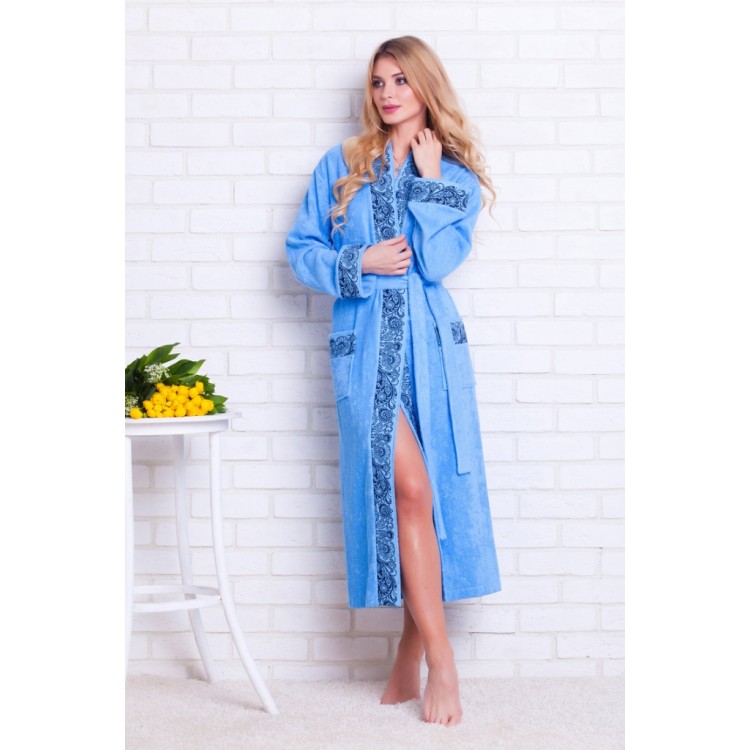 Длинный бамбуковый халат 723 Fancy sky-blue, PECHE MONNAIE