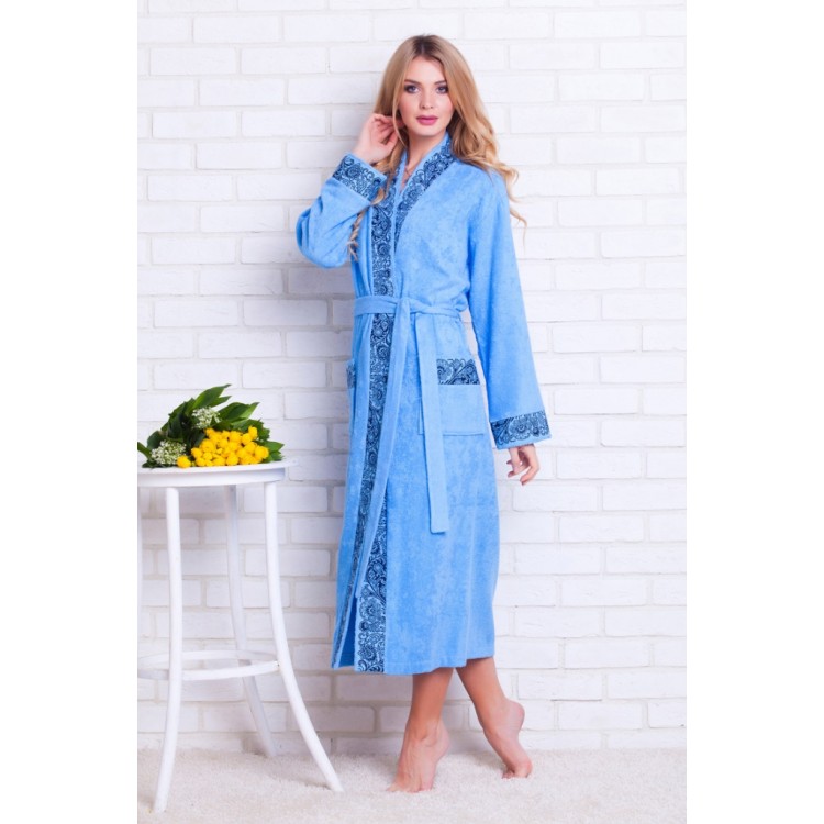 Длинный бамбуковый халат 723 Fancy sky-blue, PECHE MONNAIE