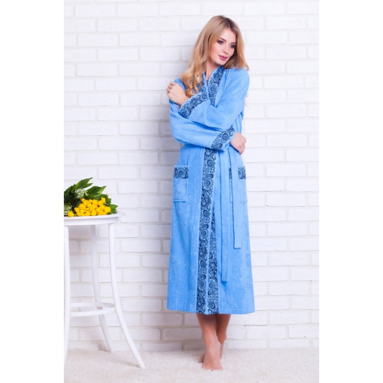 Длинный бамбуковый халат 723 Fancy sky-blue, PECHE MONNAIE